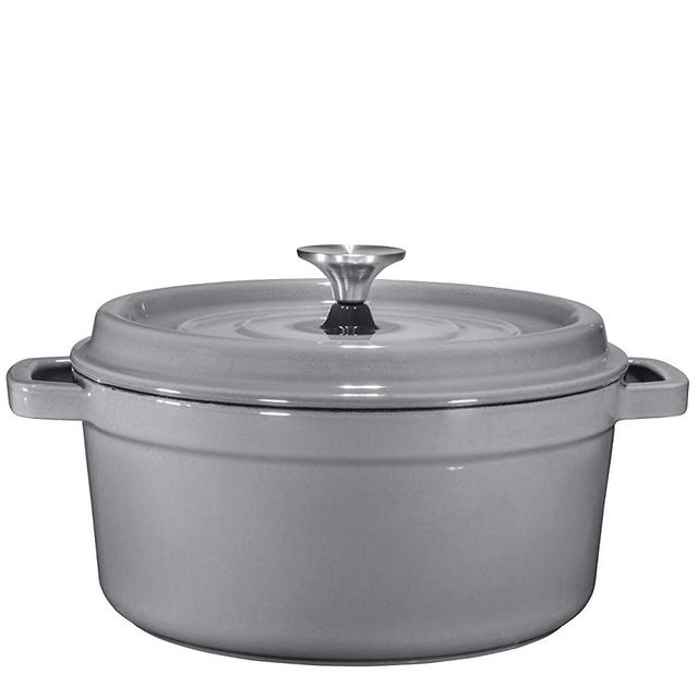 Bruntmor Grey Enameled Cast Iron Dutch Oven Casserole Dish 6.5 quart Large Loop Handles & Self-Basting Condensation Ridges On Lid (Grey)