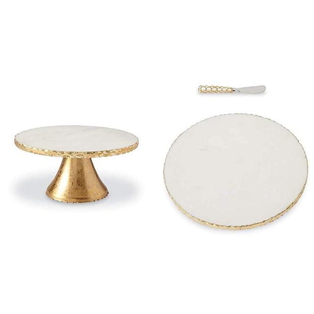 Mud Pie Marble Pedestal Cake Serving Stand, Gold & Gold Edge Marble Set Serving Board, One Size, White