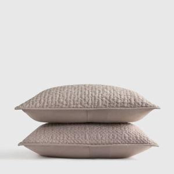 Organic Cotton Hand Stitched Quilted Sham Set in Stone