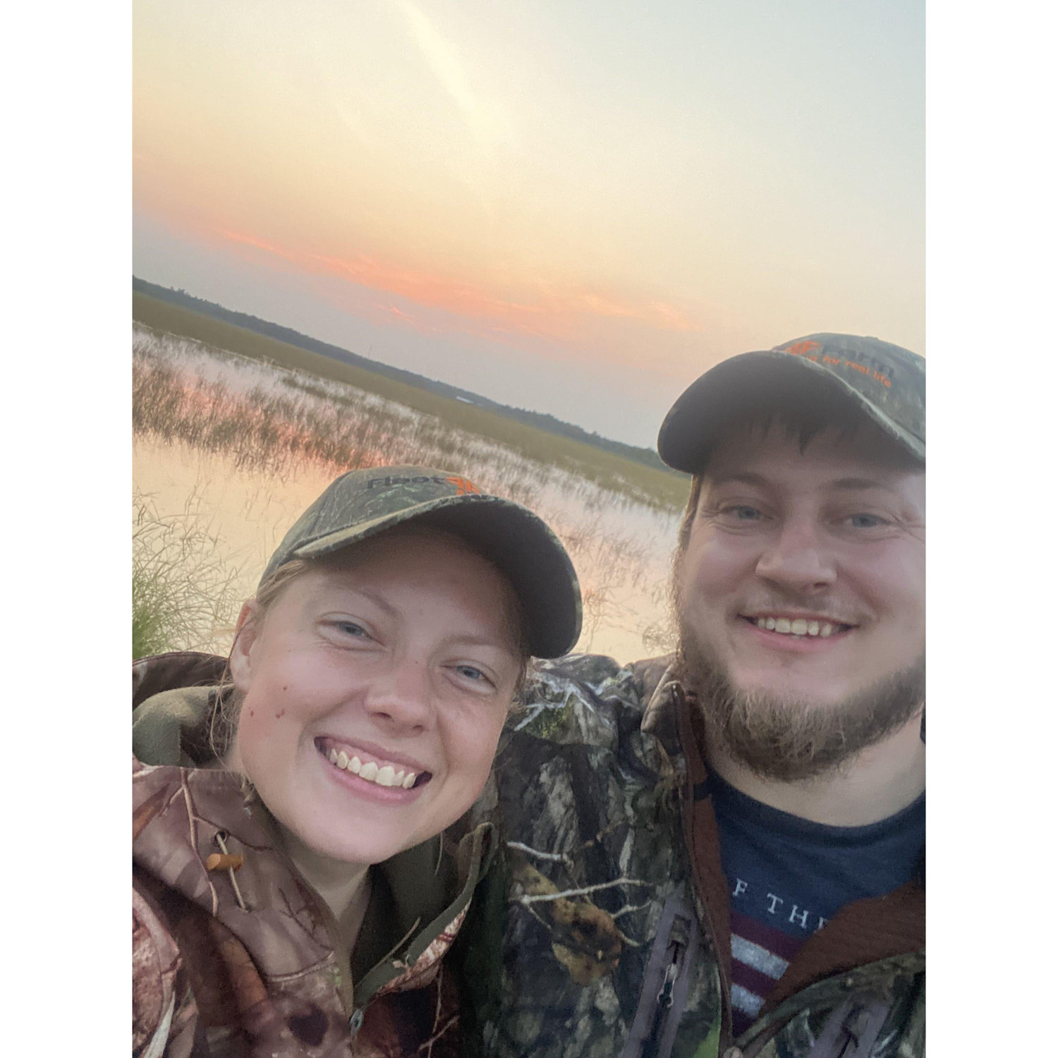 Scouting duck hunting spots . . . complete with watching the sunset (featuring mosquitos as unwelcome guests of course)!
