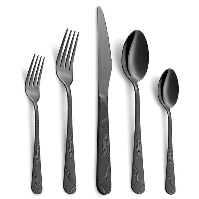 X-Haoware 20-Piece Black Flatware Set with Frost Finish Handle, Stainless Steel Silverware & Cutlery Set, Metal Spoons Forks and Knives, Set for 4