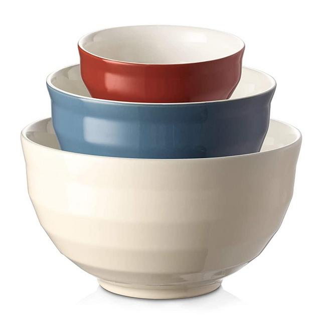 DOWAN Ceramic Mixing Bowls for Kitchen, 4.25/2/0.5 Qt Large Serving Bowl Set, Oven & Microwave & Dishwasher Safe, Sturdy & No Scratch, Nesting Bowls for Space Saving, 3-Piece Set