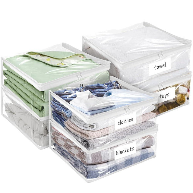 Plastic Storage Bags with Easy-Glide Zipper, Pack of 6, Durable Clear Vinyl Zippered Storage Bags for Clothes Sweaters Comforters Blankets Sheets Bedding (18 x 15 x 4 Inch)