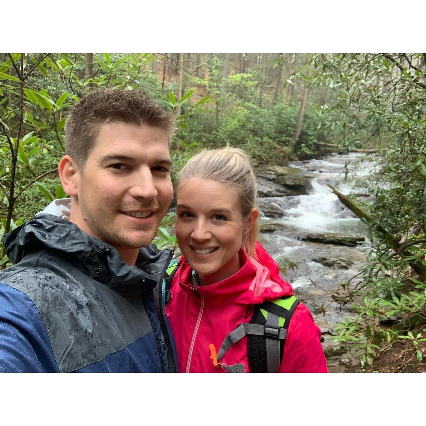 Hiking in the rain outside of Helen, Georgia.