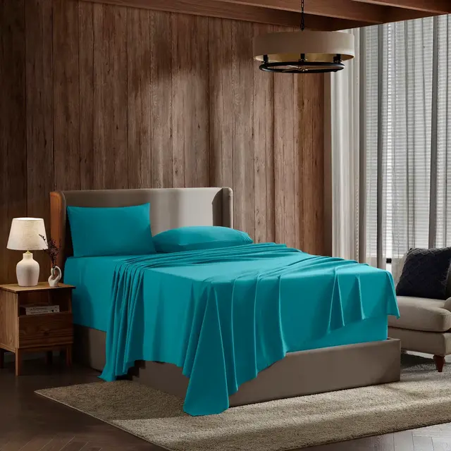 Nestl 5 Piece Split King Bed Sheet Set, Deep Pocket Extra Soft Microfiber Split King Sheets - Teal Blue