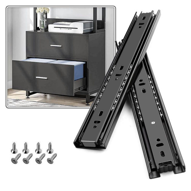 SHUHANG 1 Pair Full Extension Drawer Slides 8 10 12 14 16 18 20 22 24 Inch 100 lb Load Capacity Side Mount Ball Bearing Rails Cabinet Dresser Glides Wardrobe Kitchen Trash Can Slider Runners Black