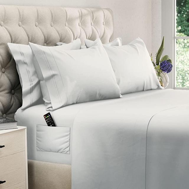 6 Piece Extra Deep Pocket King Size Sheets Set King Sheet Sets King Sheets Deep Pockets King Sheets Sets Deep Pocket King Sheets for King Size Bed Sheet Sets for King Size Bed King Bed Set White