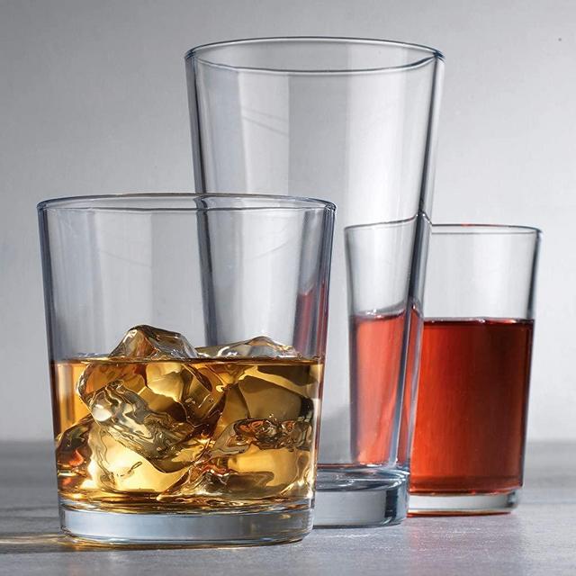 Set of 18 Sleek and Durable Drinking Glasses - Glassware Set Includes 6-17oz Highball Glasses, 6-13oz Rocks Glasses, 6-7oz Juice Glasses | Heavy Base Glass Cups for Water, Juice, Beer, & Cocktails