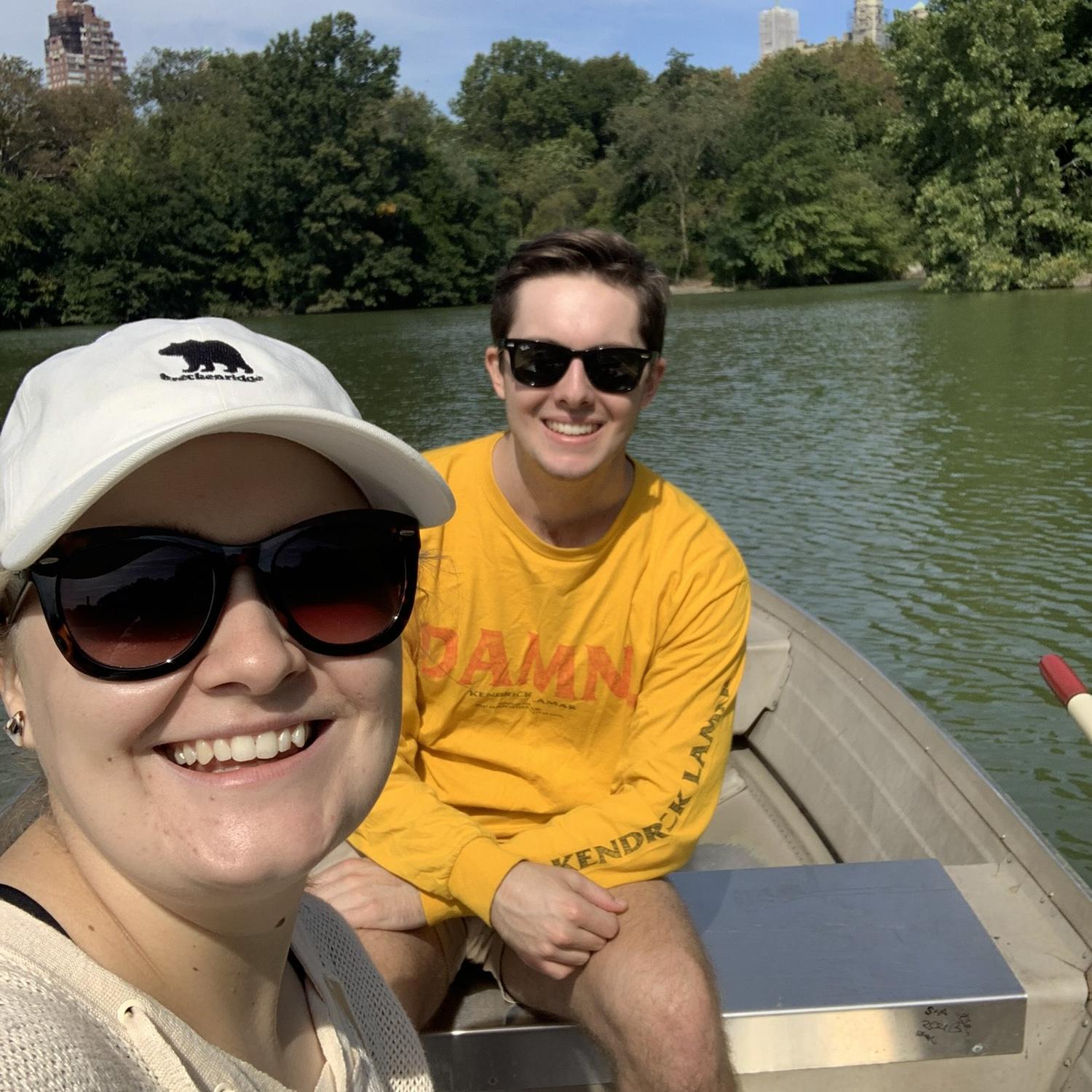 JD rows Hannah around duck pond in Central Park during a NYC visit (August 2022).