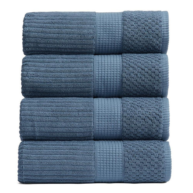 Springtree Home 100% Cotton Bath Towel Set of 4 | Super Soft & Absorbent with Quick-Dry Fibers | 4 Bath Towels | Textured and Durable Cotton | Krista Collection - Oceanview