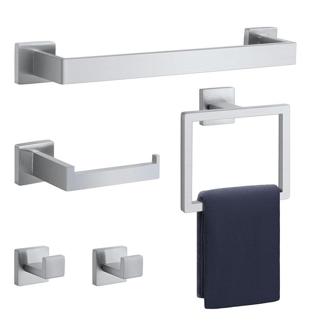 Bathroom Hardware Set Brushed Nickel 5-Pieces Bathroom Towel Rack SUS304 Stainless Steel Bath Towel Bar Set, Towel Racks Wall Mounted.