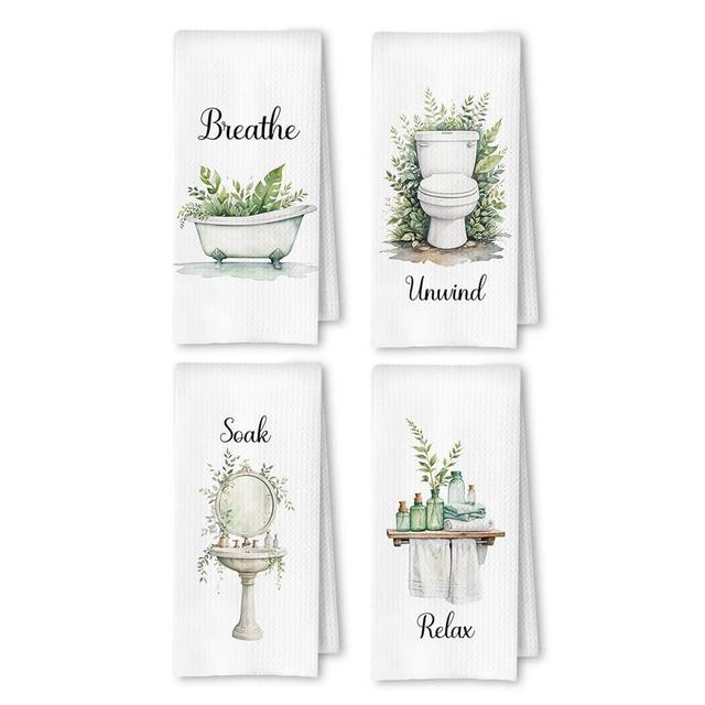 ArtisaEura Boho Farmhouse Bathroom Hand Towels Set of 4, Relax Breathe Soak Unwind Botanical Decorative Hand Towels for Gym Yoga Spa Decor, Modern Farmhouse Bathroom Decor, 16x24 Inches