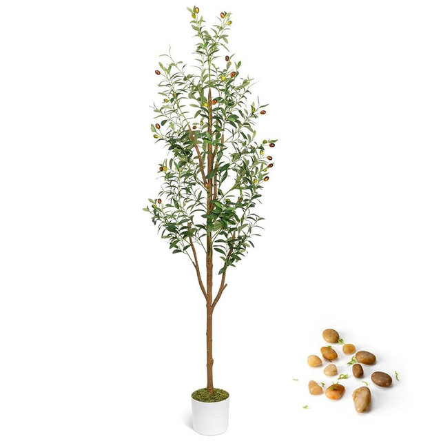 LuceAlberi Artificial Olive Trees 7FT - Large Faux Olive Tree for Indoor with White Planter, Tall Fake Olive Silk Tree Realistic Olive Plants with Branches and Fruits for Home Decor Office Living Room