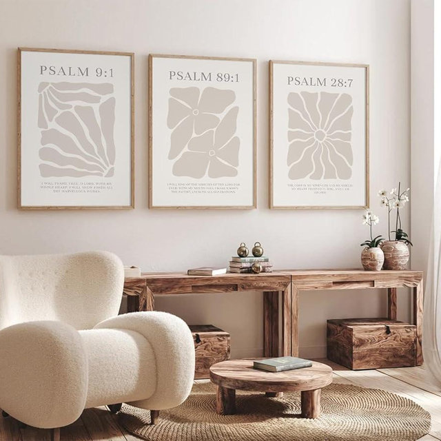 Joocrise Scripture Christian Wall Art Set of 3 Beige Bible Verses Wall Decor Neutral Psalm Canvas Wall Art Modern Pictures Flower Prints Christian Artwork for Living Room Bedroom 12x16 Inch Unframed