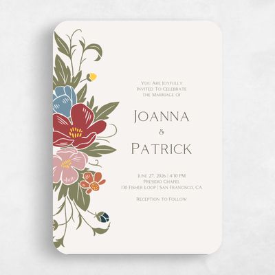 Red Rounded Wedding Invitation - Glenarden Portrait