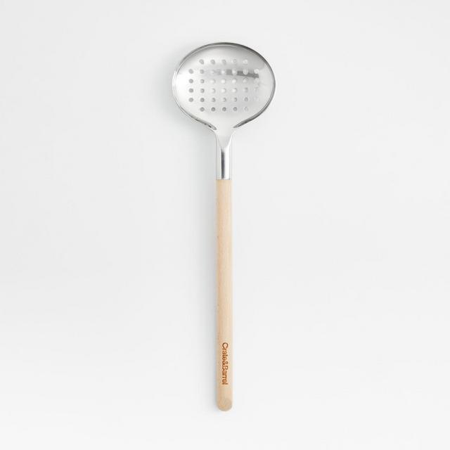 Crate & Barrel Beechwood and Stainless Steel Slotted Spoon