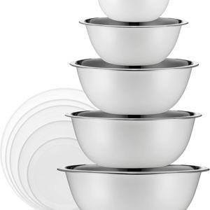 White Mixing Bowl Set, 10 Piece Stainless Steel Mixing Bowls with Lids