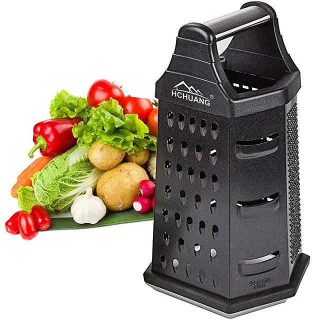 Professional Box Grater,Nonstick Coating Stainless Steel with 6 Sides - Vegetable Chopper, Kitchen Cutter, Shredder for Cheese & Vegetables (6-in-1)