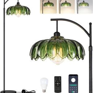 Glass Floor Lamp for Living Room,Bedroom,Mid Century Modern Standing Lamp with Remote,Dimmable Black Tall Lamp Lamp Vintage Retro Arc Floor Lamps Flower Floor Light Boho Bohemian