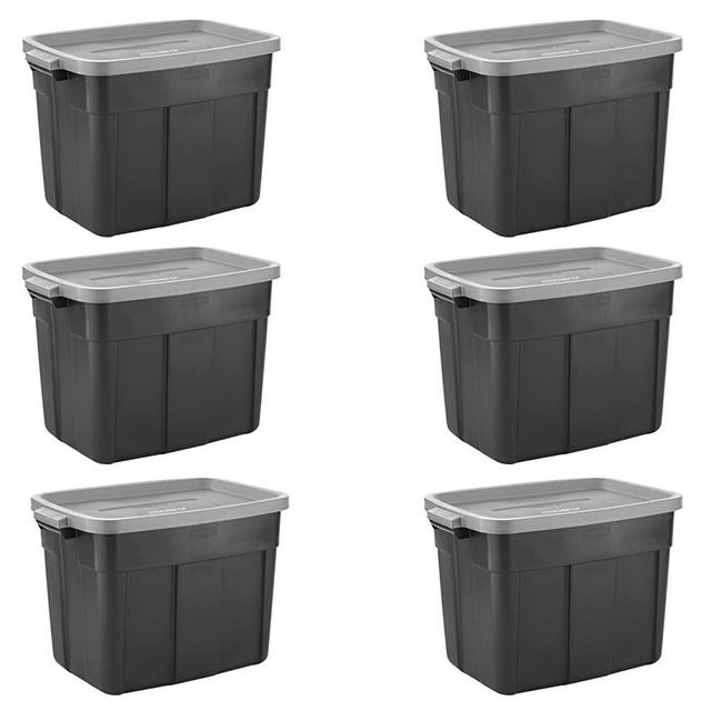 Rubbermaid Roughneck️ 18 Gallon Storage Totes, Pack of 6, Durable Stackable Storage Containers with Lids, Nestable Plastic Storage Bins for Heavy Tools, Sporting Equipment, Blankets, Black and Grey