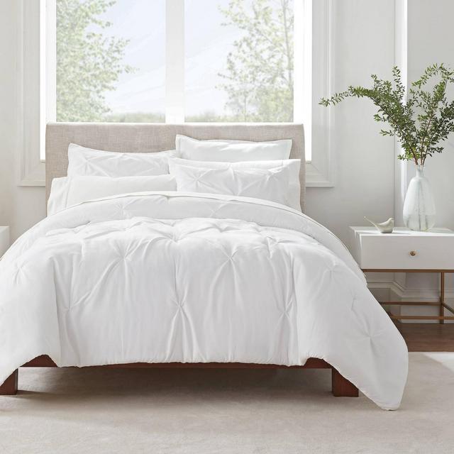 King 3pc Simply Clean Pleated Comforter Set White - Serta