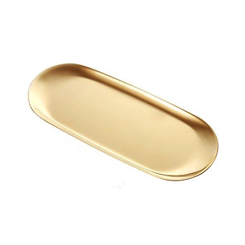 Warmtree Stainless Steel Towel Tray Storage Tray Dish Plate Tea Tray Fruit Trays Cosmetics Jewelry Organizer, Gold, Oval