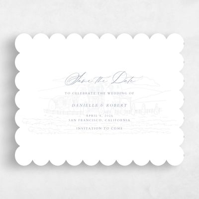 Grey Scalloped Wedding Save the Date - Malcesine Landscape