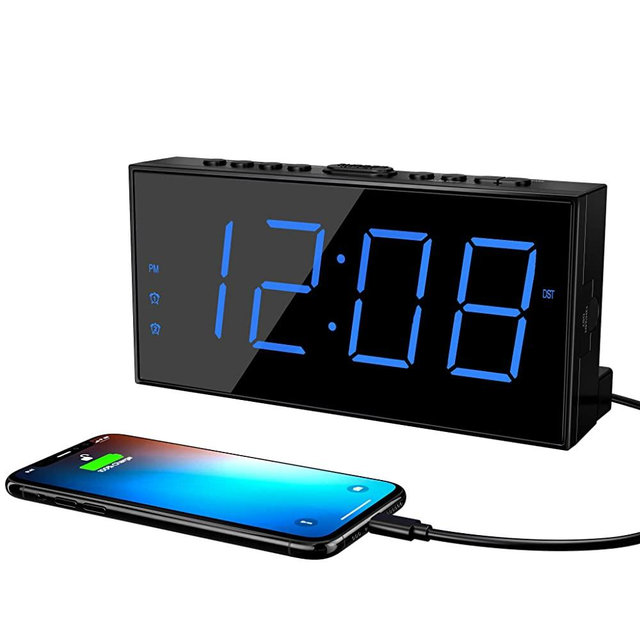 Alarm Clock for Bedroom Digital Clock, 7'' LED Screen, Dimmer, Dual Alarm, Bedroom Clock with Battery Backup, USB Charger, Snooze, 12/24H, Loud Alarm Clock for Heavy Sleepers, Kids, Senior, Office