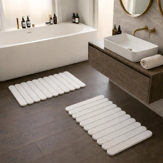 Pebble Nest Foldable Stone Bath Mat Large 30" x 17" – Diatomaceous Earth Quick Drying Non-Slip Bathroom Mat – Super Absorbent Mat, Durable & Easy to Clean, Modern (2 Pack, White, Large 30" x 17")