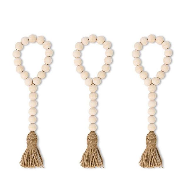 TIMEYARD Wood Bead Garland with Tassels Farmhouse Beads 3Pcs Rustic Country Decor Prayer Beads Wall Hanging Decor