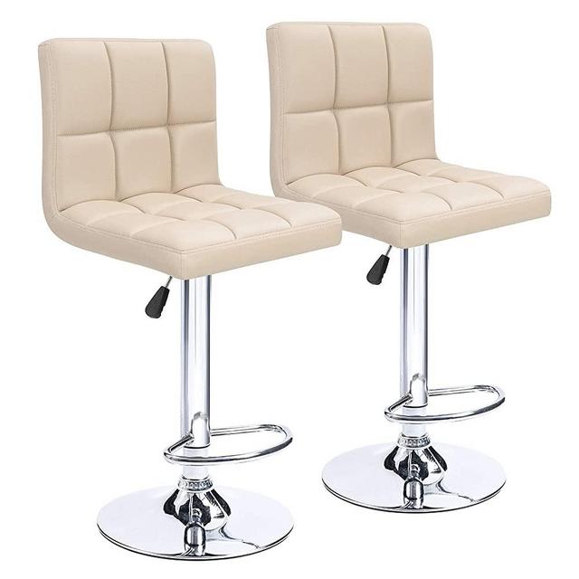 Homall Bar Stools Modern PU Leather Adjustable Swivel Barstools, Armless Hydraulic Kitchen Counter Bar Stool Synthetic Leather Extra Height Square Island Barstool with Back Set of 2 (Beige)