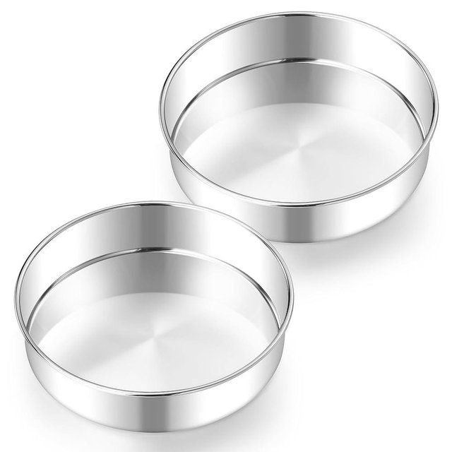 E-far 8 Inch Cake Pan Set of 2, Stainless Steel Round Baking Pans Tins Mold - Non-Toxic & Leak-Proof for Birthday Wedding Layer Tiered Cake, Easy Clean & Dishwasher Safe