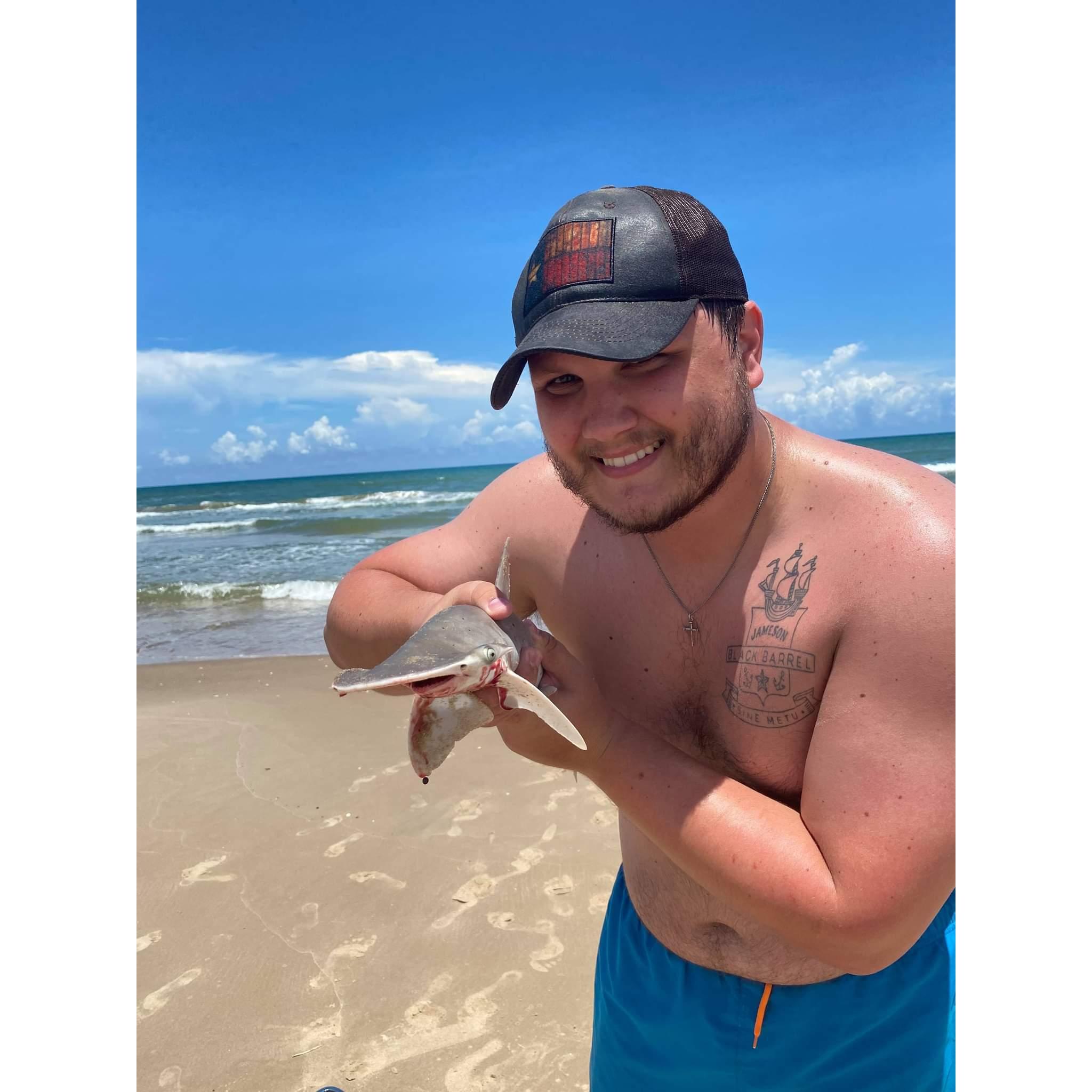 Bishop's First Shark on South Padre Island