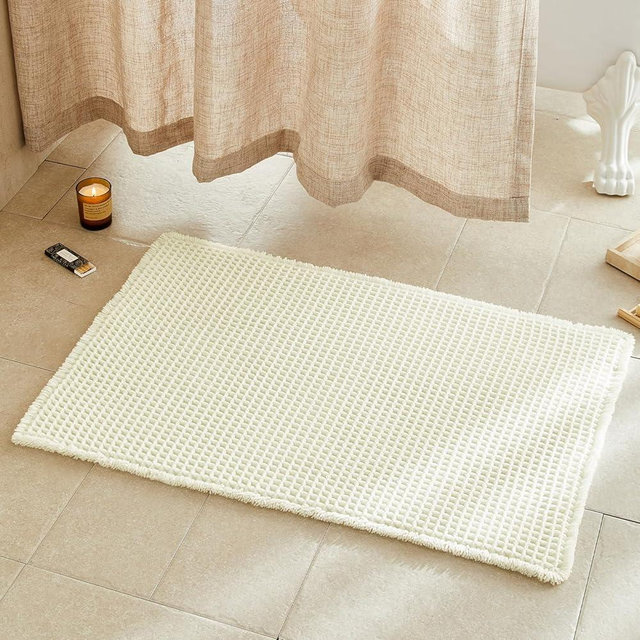 TYUU White Bathroom Rugs, Waffle Bath Mat Non Slip Washable Super Absorbent Quick Dry Boho Farmhouse Bathroom Decor, 36"x24" White
