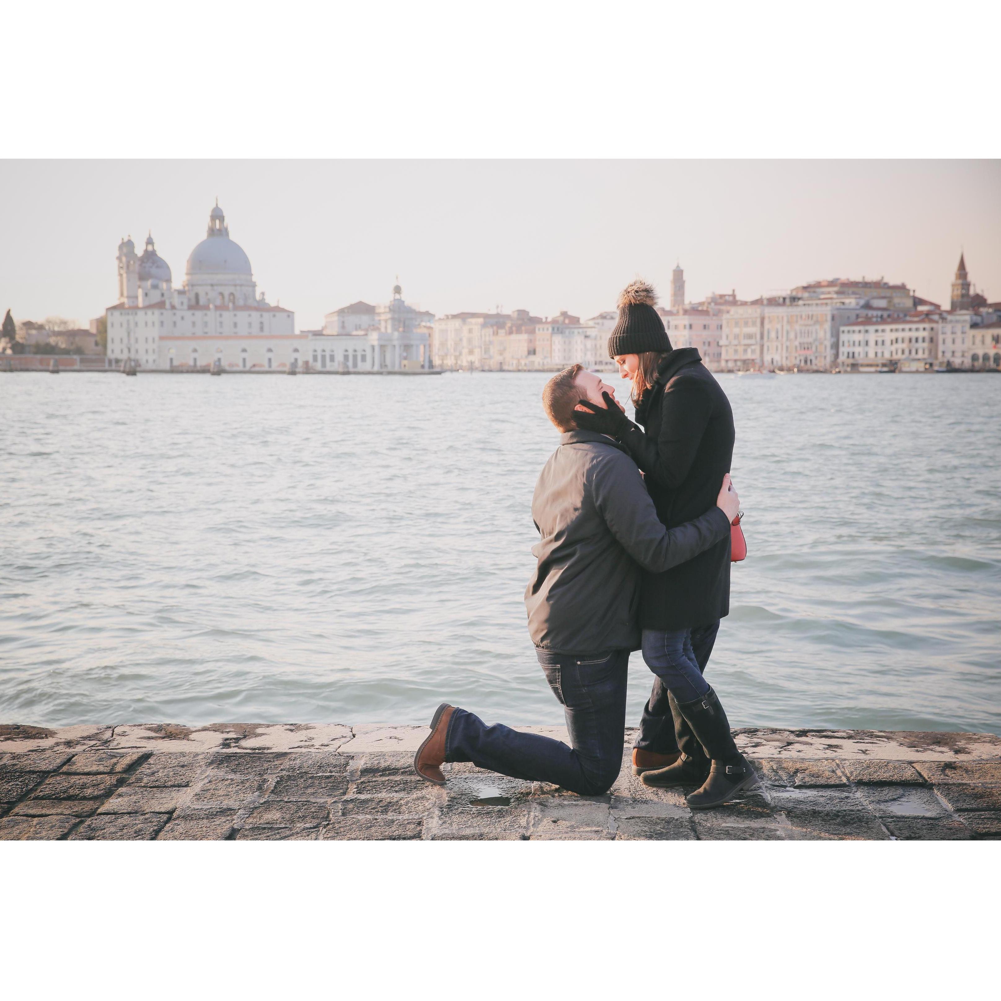 The proposal at San Giorgio square in Venice, Italy
