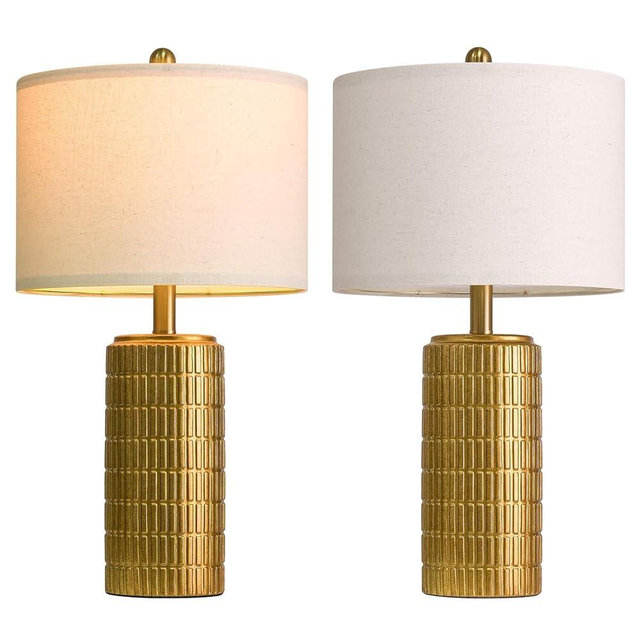 PoKat 23" Brass Gold Ceramic Table Lamps for Living Room, Retro Warm Gold Lamps for Night Stands, Vintage Bronze Decorative Lamps for Bedroom, Antique Gold Brown Nightstand Lamps for Home Decor