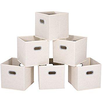 Cloth Storage Bins, MaidMAX Set of 6 Nonwoven Foldable Collapsible Organizers Basket Cubes with Dual Plastic Handles for Gift, Beige