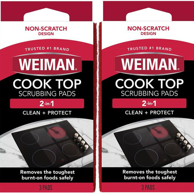 Weiman Cook Top Scrubbing Pads, 3 Count, 2 Pack Cuts Through the Toughest Stains - Scrubbing Pads Carefully Wipe Away Residue
