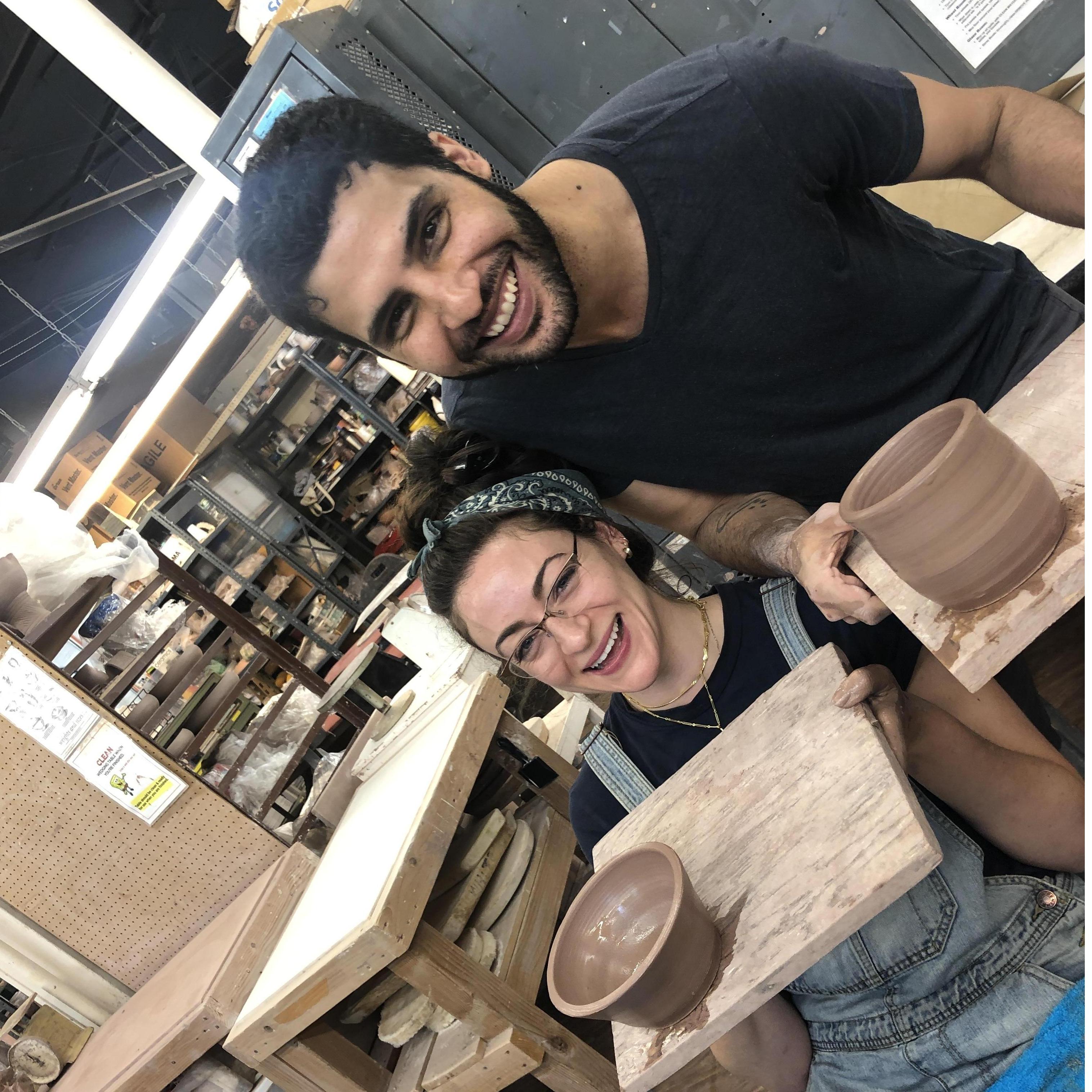 Learning to throw clay for Babak's birthday! Babak had just found out he was going to be joining the cast of "Succession," and found the clay throwing to be very mediative and soothing.