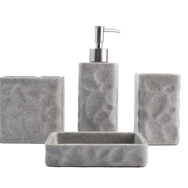 Hymmah Bathroom Accessories Set,Toothbrush Holder,Farmhouse Bathroom Decor,4 Pcs Resin Gift Set Apartment Necessities, Contain Toothbrush Cup,Soap Dispenser,Soap Dish,Tumbler