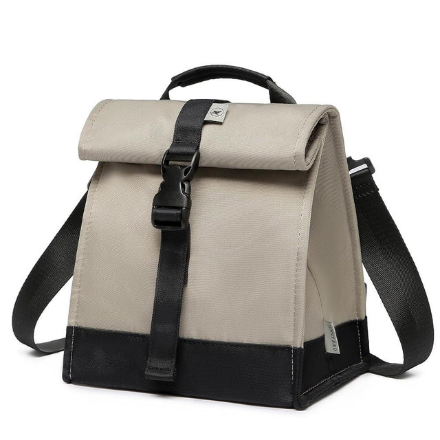 SUNNY BIRD Insulated Lunch Bag Rolltop Lunch Box Tote Bag for Women, Men, Adults and Teens (Grey and black)