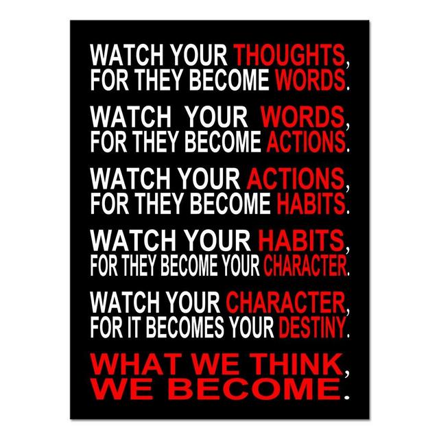 Pyradecor Watch Your Thoughts Motivational Classroom Poster Modern Canvas Prints Wall Art Paintings Ready to Hang for Office Living Room Home Decorations Stretched Pictures Artwork