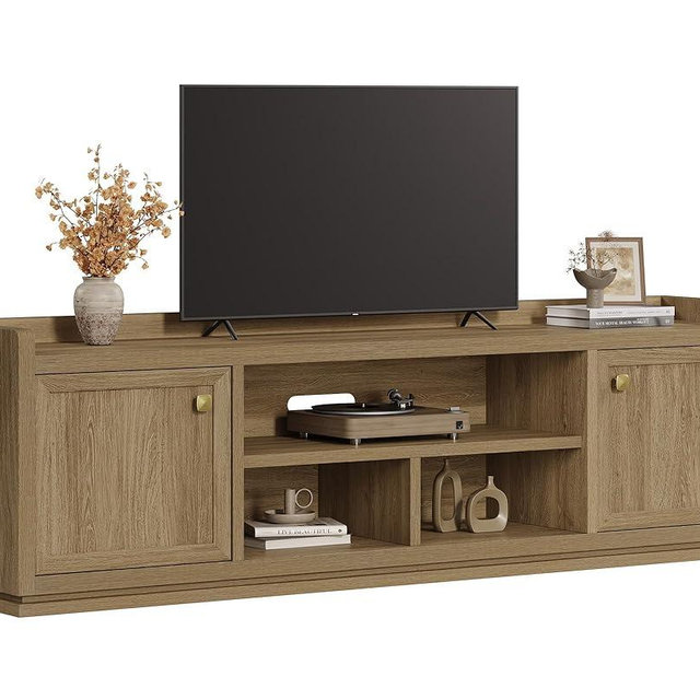 SICOTAS TV Stand Entertainment Center - 67" TV Console for Living Room Modern TV Stand for Bedroom, Media Console with Shelf and Cabinet, Entertainment Stand for TVs up to 65 75 Inch(Brown Oak)