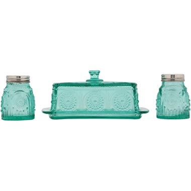 The Pioneer Woman Adeline Glass Butter Dish with Salt And Pepper Shaker Set