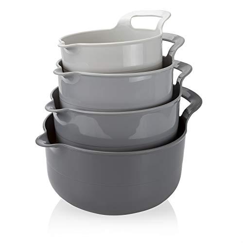 Cook with Color Mixing Bowls - 4 Piece Nesting Plastic Mixing Bowl Set with Pour Spouts and Handles (Ombre Gray)