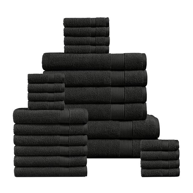 24 Piece Bathroom Towels - 100% Cotton Turkish Towel Set, Quick dry Towel, 2 Bath Towels Extra Large (Bath Sheet), 4 Bath Towels, 6 Hand Towel, 8 Wash Cloths for your body and face,4 Bar Towel - Black