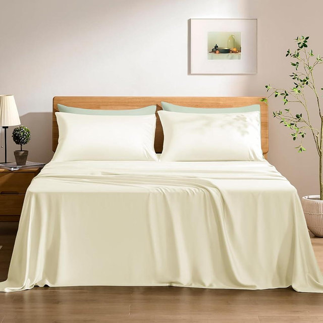 TOSMO Luxury Cooling Sheet Set - 100% Viscose from Bamboo, 4-Piece Bedding Set (King Size) - 18” Extra Deep Pockets, Oeko-Tex Certified, Silky Soft and Breathable, Vanilla Yellow