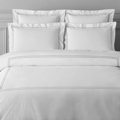 White Hotel Bedding, Sham, Each, Two-Line, Standard, Gray