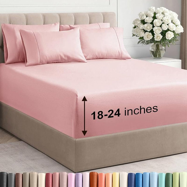 Extra Deep Cal King Sheet Set - 6 Piece Breathable and Cooling Sheets - Hotel Luxury Bedding for Women, Men, Kids & Teens - Easy & Secure Fit - Soft and Wrinkle Free - Extra Deep Pockets - Baby Pink