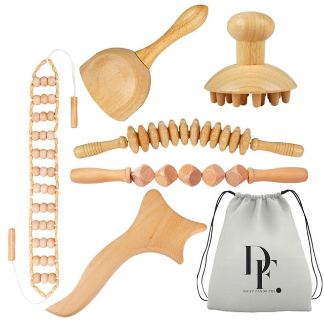 6-in-1 Wood Therapy Massage Tools – Lymphatic Drainage Massager Maderoterapia Kit Wooden Massager Body Sculpting Tools for Muscle Pain Relief - Wood Therapy Tools for Body Contouring and Shaping